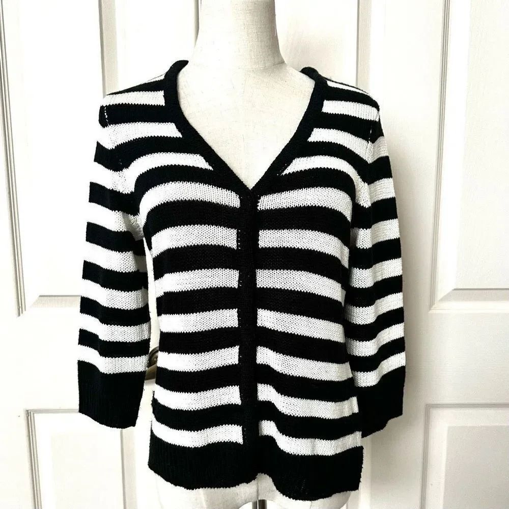 NY Collection black and white striped cardigsn